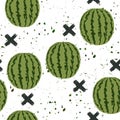 Pattern of whole watermelons and slices.