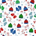 Pattern with winter hats and mittens.Children theme. Royalty Free Stock Photo