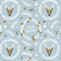 Pattern with winter symbols. Christmas and New Year congrats. Season greetings. Lettering for postca Royalty Free Stock Photo