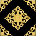 Pattern of wood carve gold paint for decoration on black backgro Royalty Free Stock Photo