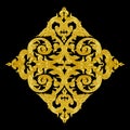 Pattern of wood carve gold paint for decoration on black background Royalty Free Stock Photo