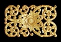 Pattern of wood carve gold paint for decoration on black. Royalty Free Stock Photo