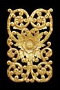 Pattern of wood carve gold paint for decoration on black. Royalty Free Stock Photo