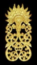Pattern of wood carve gold paint for decoration on black background. Royalty Free Stock Photo