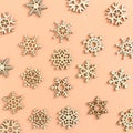 Pattern of wooden blanks of snowflakes