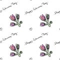 Pattern for wrapping paper for Women's Day. Vector illustration of flowers and congratulatory lettering.