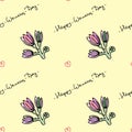 Pattern for wrapping paper for Women's Day. Vector illustration of flowers and congratulatory lettering.