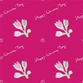 Pattern for wrapping paper for Women's Day. Vector illustration of flowers and congratulatory lettering.