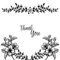 Pattern of wreath frame, black text thank you, for letter, cards. Vector