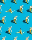 Pattern of yellow bananas on a blue background Royalty Free Stock Photo