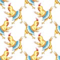 Pattern yellow chicken in a skirt drawn with colored pencils Royalty Free Stock Photo