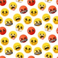 Pattern with yellow emoticons and emotions. Background cartoon emoticons angry faces realistic 3d design. vector