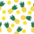 Pattern yellow pineapple in flat style. Vector whole and rings pineapple isolated on a white background Royalty Free Stock Photo
