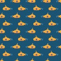 Pattern yellow submarine underwater in sea water. Seamless pattern yellow submarine floating under sea water on blue Royalty Free Stock Photo