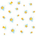 Pattern of yellow and white daffodils different sizes, flowers on white background. Narcissus flowers. Vector illustration