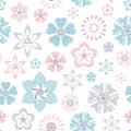 Seamless vintage floral pattern with flowers isolated on white background.