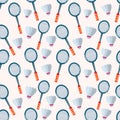 Badminton racket and shuttlecock seamless pattern vector illustration