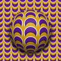 Patterned ball rolling along the same surface. Abstract vector optical illusion illustration. Motion background