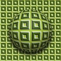 Patterned ball rolling along the same surface. Abstract vector optical illusion illustration. Motion background