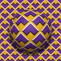 Patterned ball rolling along the same surface. Abstract vector optical illusion illustration. Motion background