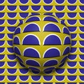 Patterned ball rolling along the same surface. Abstract vector optical illusion illustration. Motion background