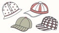 Patterned Baseball Caps Casual Headwear Vector Set, vector design Generative AI Royalty Free Stock Photo