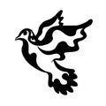 Patterned black silhouette of a flying dove on a white background. The bird of the world. Religious symbol. Vector element Royalty Free Stock Photo