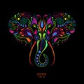 Patterned colored head of the elephant. African / indian / totem / tattoo design. It may be used for design of a t-shirt, bag, pos