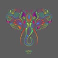 Patterned colored head of the elephant. African / indian / totem / tattoo design. It may be used for design of a t-shirt, bag, pos