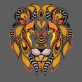 Patterned colored head of the lion. African / indian / totem / tattoo design. It may be used for design of a t-shirt, bag Royalty Free Stock Photo