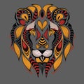 Patterned colored head of the lion. African / indian / totem / tattoo design. It may be used for design of a t-shirt, bag, postcar Royalty Free Stock Photo