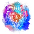 Patterned colored head of the lion. African, indian, totem, tattoo design. It may be used for design of a t-shirt, bag, postcard Royalty Free Stock Photo