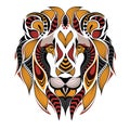 Patterned colored head of a lion. African / indian / totem / tattoo design. It may be used for design of a t-shirt, bag, postcard Royalty Free Stock Photo