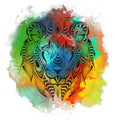 Patterned colored head of the lion. African, indian, totem, tattoo design. It may be used for design of a t-shirt, bag, postcard a Royalty Free Stock Photo