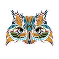 Patterned colored head of the owl. African / indian / totem / tattoo design