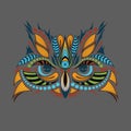 Patterned colored head of the owl. African / indian / totem / tattoo design. It may be used for design of a t-shirt, bag, postcard Royalty Free Stock Photo