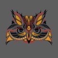 Patterned colored head of the owl. African / indian / totem / tattoo design. It may be used for design of a t-shirt, bag, postcard Royalty Free Stock Photo