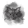 Patterned colored head of the owl. African, indian, totem, tattoo design. It may be used for design of a t-shirt, bag, postcard an Royalty Free Stock Photo