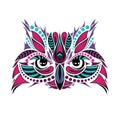 Patterned colored head of the owl. African / indian / totem / tattoo design