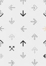 Patterned design featuring various minimalistic arrows on a light gray background. Arrows point in Royalty Free Stock Photo