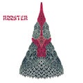 Patterned fire rooster head isolated on white background. Royalty Free Stock Photo