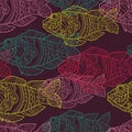 Patterned fishes seamless pattern