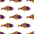 Patterned floral sardine festival fish seamless pattern. Stylised watercolor st Anthony party flower fishes effect