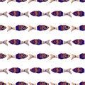 Patterned floral sardine festival fish seamless pattern. Stylised watercolor st Anthony party flower fishes effect