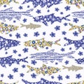 Patterned floral sardine festival fish seamless pattern. Stylised watercolor st Anthony party flower fishes effect