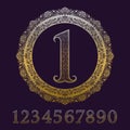 Patterned golden numbers with vintage championship medal