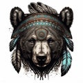 Patterned head of bear wearing Indian tribal headband