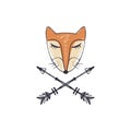 Patterned head of the fox, animal face on white background. African or indian totem, boho style, flash tattoo design Royalty Free Stock Photo