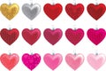 Patterned heart ornaments in a variety of reds and pinks