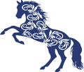 Patterned Horses on white backgroun. Navy blue